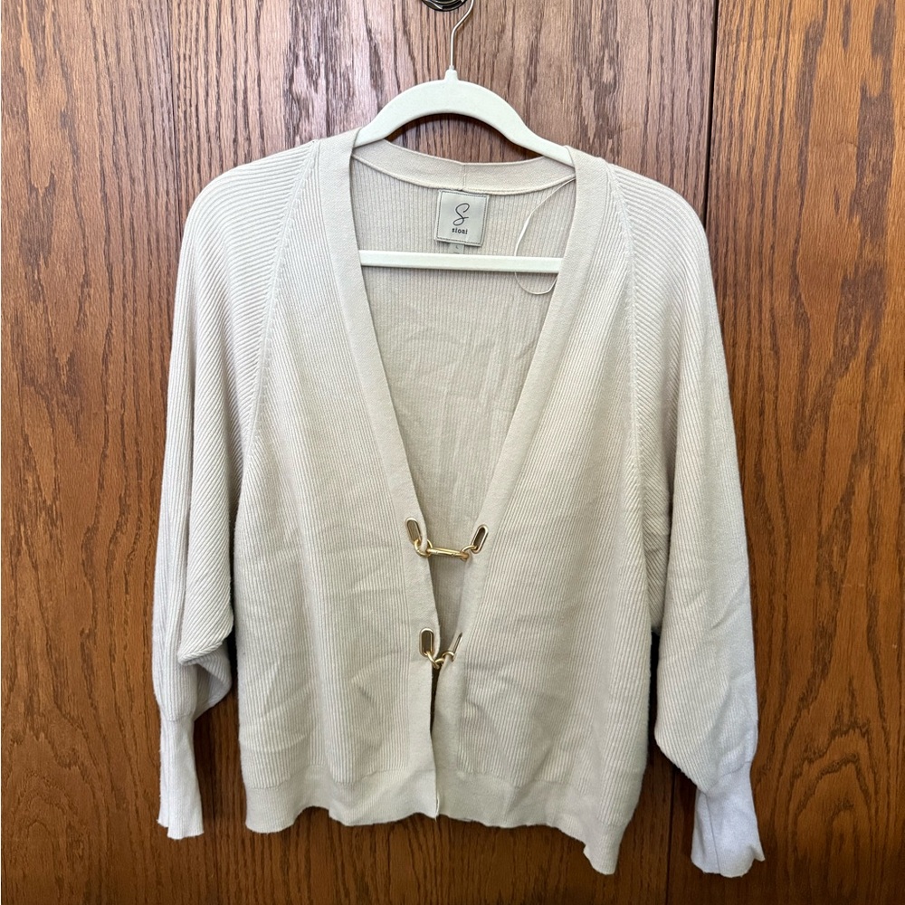 Sioni Cream Open-Front Sweater Cardigan with Gold Hooks